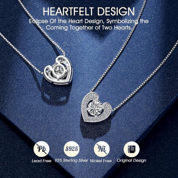 Love Heart Pendant Necklace 1 Carat Moissanite Silver Gift for Daughter - Picture 4 of 8